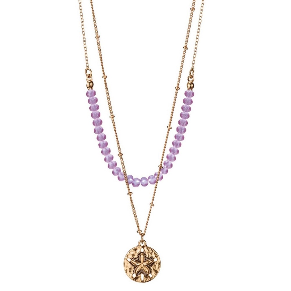 NWT, Purple Frosted Double Layer necklace w/charm, Avon.